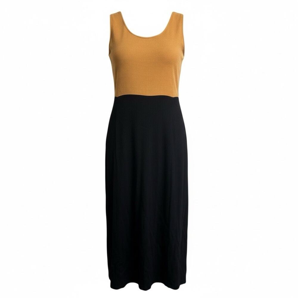 Vintage Sleeveless Sheath Dress 80’s Color Block Mustard Women’s Plus Size 20